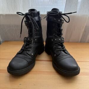 GUESS Black Combat Boots Stud Strap Lace Up Women Size 8M